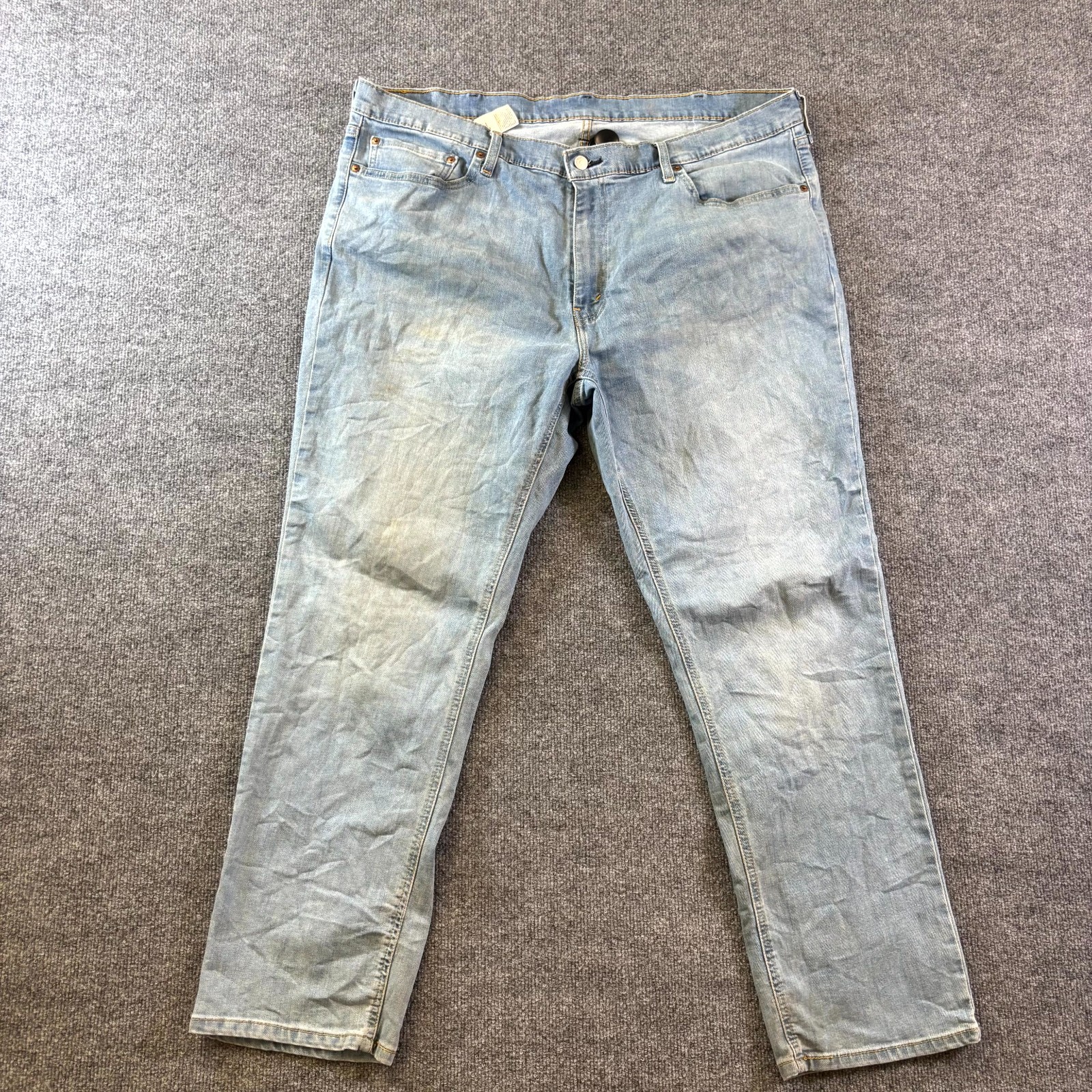 Men's 44x32 Blue Light Wash Denim Athletic Tapered 5-pocket