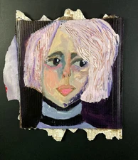 Original Naive Portrait Painting Purple Expressive Wall Art Woman Lavender Dream