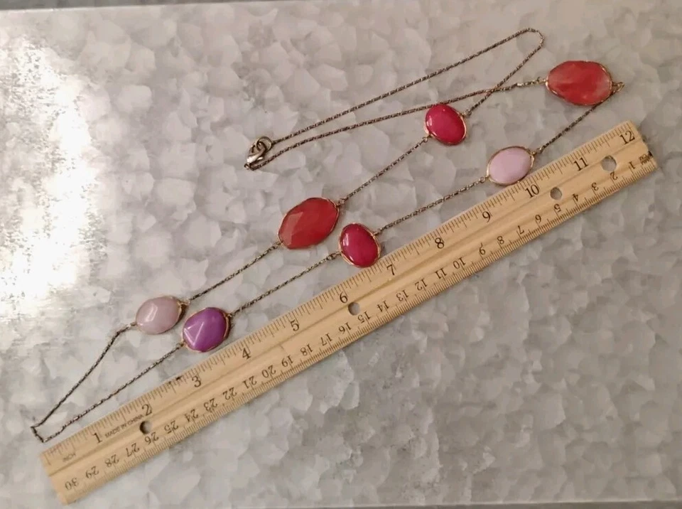 Collar de cadena de 38" tono oro envejecido de piedra (ágata/cuarzo) envuelto real! Foto 4 de 4