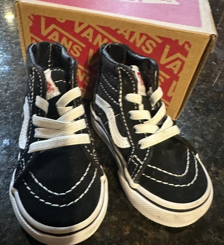 VANS Baby Toddler Size 3.5 Sneakers High Top Back Zip Black - Picture 2 of 10