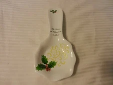 The Spirit Of Christmas Is Love Ceramic Spoon Rest, Holly and Berries