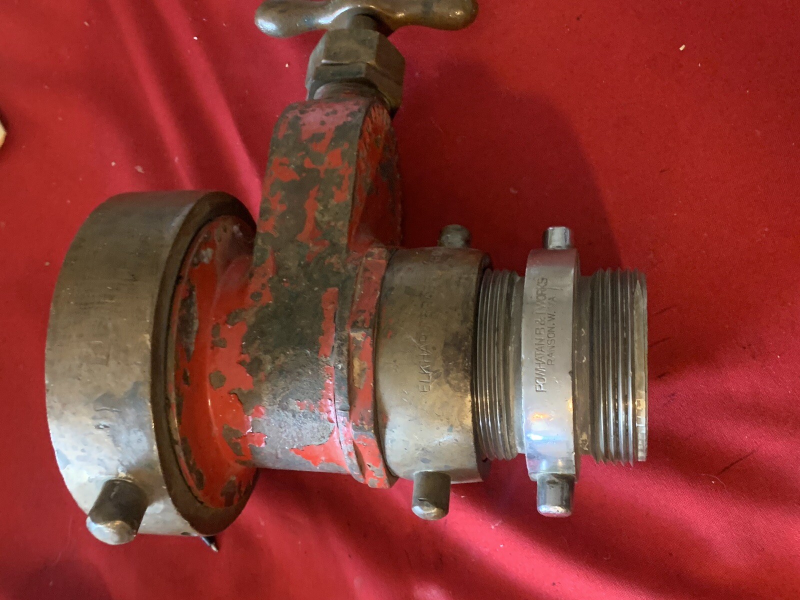 Vintage firefighters Elkhart Brass  Co. Fire Hydrant  Shut Off & Powhatten