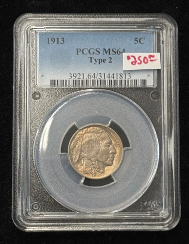 PCGS 1913 Type 2 5C Buffalo Nickel MS64
