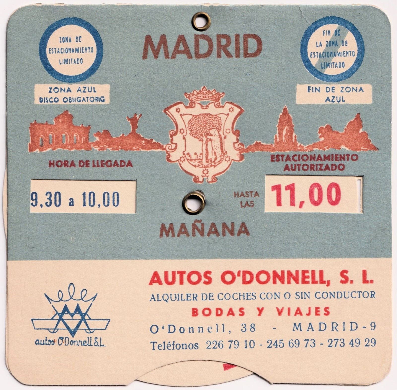 Vintage Mechanical Parking Disc Madrid Spain O'Donnell Car Rental