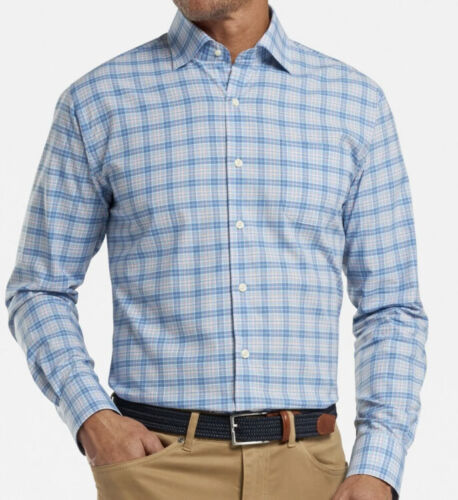 PETER MILLAR L/S Crown Soft Barrett Sport Woven Shirt Lake Blue  Cotton Blend XL - Afbeelding 1 van 10