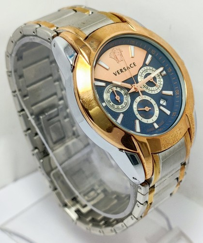 Luxury Versace Chronograph Men Blue Dial Stainless Steel Band Quartz Wristwatch - 第 5/8 張圖片