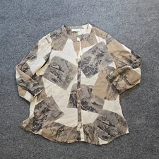 Citron Santa Monica Top Womens Size Medium Beige Silk Embossed Art Casual Capsul