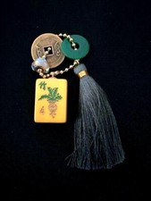 Vtg Key Chain Mahjong Mahjongg Flower Tile Sterling Silver Bead