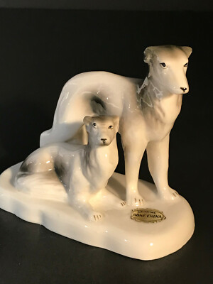 Vintage Bone China Two Dogs Greyhound Figurine Hand Painted Enterprise Exclusive