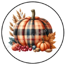 PLAID PUMPKIN AUTUMN FALL HALLOWEEN ENVELOPE SEALS LABELS STICKERS PARTY FAVORS