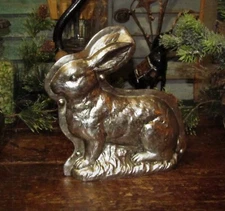 Primitive Vtg Tin Style Easter Bunny Rabbit Silver Resin Faux Chocolate Mold