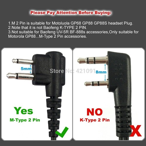 Walkie Talkie Adapter for Motorola GP328 Multi-pin Plug to M-Type 2 Pin Headset - Zdjęcie 6 z 6