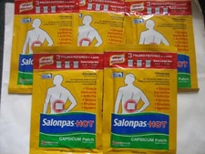 5 Packs Salonpas-Hot Capsicum Patch Backache Arthritis Bruises Sprains 3 Ct Each