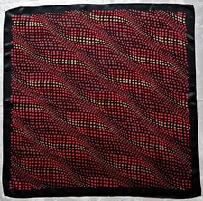 SCARF VINTAGE AUTHENTIC POLKA DOT STRIPED BLACK RED BEIGE SATIN SILK 32'' SQUARE