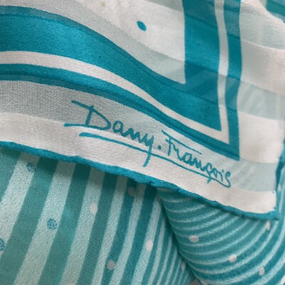 DANY FRANCOIS POLKA DOT WHITE HAND ROLLED  SQUARE silk scarf   35/34 in  #A69