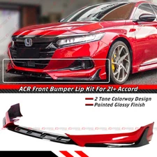 For 2021-2022 Honda Accord ACR San Marino Red JDM Front Bumper Lip Splitter Kit