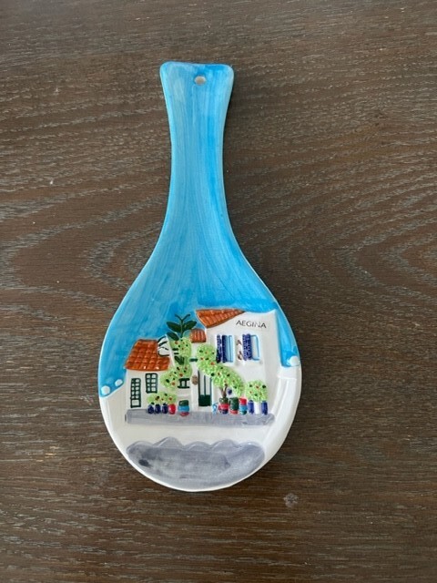 Hellas Ceramic Ladle Spoon Rest Spoon Decorated Pottery Hand Painted hanging