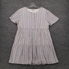 Madewell Dress Womens L Large White Striped Mini Tiered Short Sleeve A Line