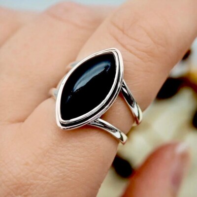 Nice Black Onyx Gemstone 925 Sterling Silver Handmade Ring All Size S-41