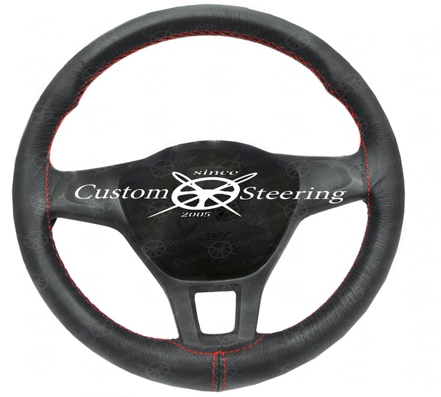RED STITCH FOR VW T5.1 VAN 1015 LUXURY BLACK LEATHER STEERING WHEEL