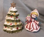 Vintage Lefton Christmas Tree Napkin Holder & Handicap Village Girl w/Presents — photo 3
