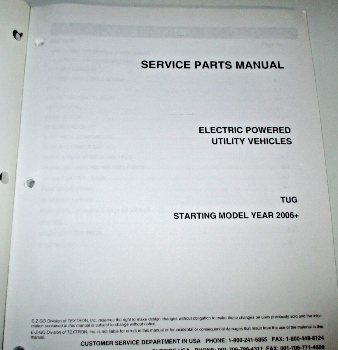 Cushman Tug Electric Three Wheel Vehicle Parts Manual Catalog Book 