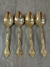 Rogers Gold Rose Pattern Silverware Flatware Stainless Korea 4 Tablespoons