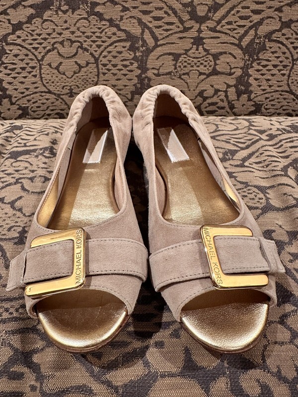 Michael Kors Suede Peep Toe Flats Taupe Size 6