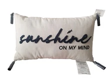 Place & Time Pillow Sunshine My Mind Home Embroider Cream Fringe 12"x20" NWT