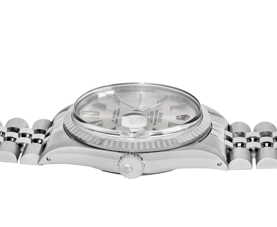 Rolex Quickset 36 mm acero inoxidable índice plateado bisel estriado Jubilee Datejust Foto 4 de 4