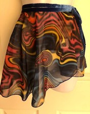 GK DANCE BALLET WRAP SKIRT CHILD SMALL WAVE PATTERN BLUE VELVET TIE Sz CS NWT 