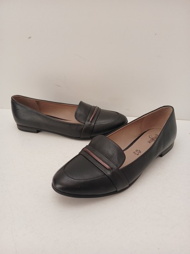 M&S size 7.5 Footglove Ladies Flat Slip On Black Leather Shoes Cushioned Footbed - Picture 12 of 20