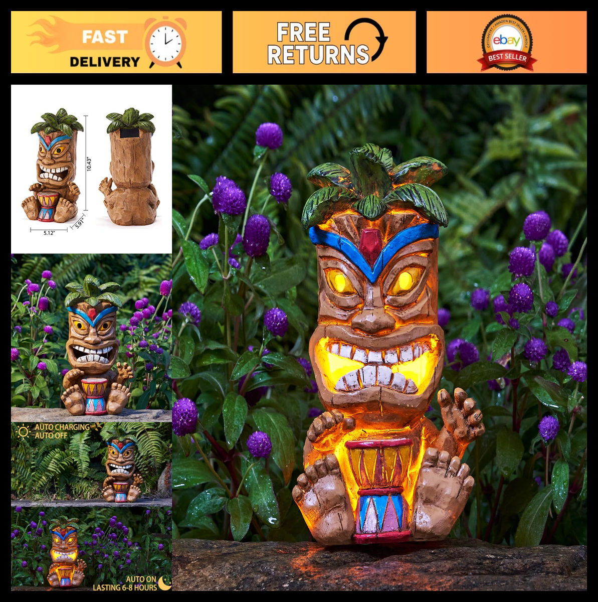 Outdoor Tiki Statue with Solar Light - Waterproof Garden Decor