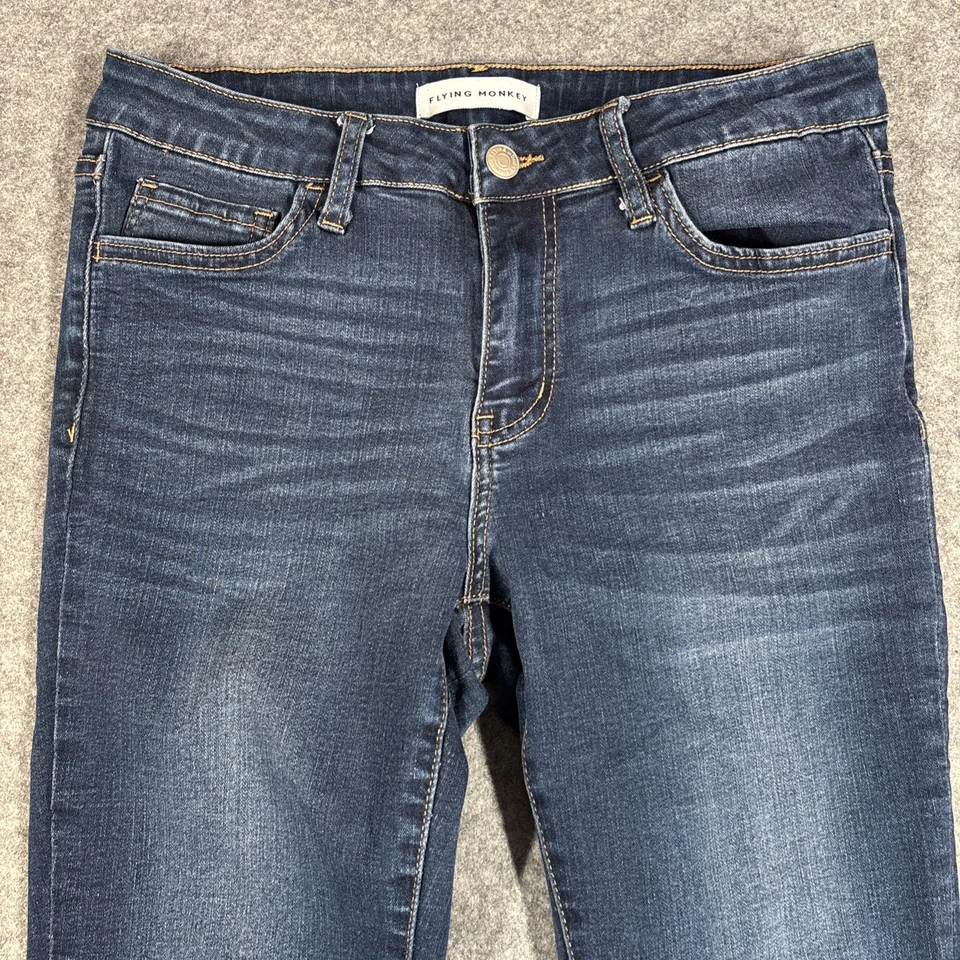 Jean Flying Monkey para mujer talla 29 azul oscuro denim tiro medio elástico tobillo clásico Foto 4 de 4
