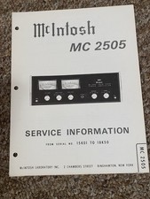 Vintage Mcintosh MC 2505 Amplifier Service Manual Information Original