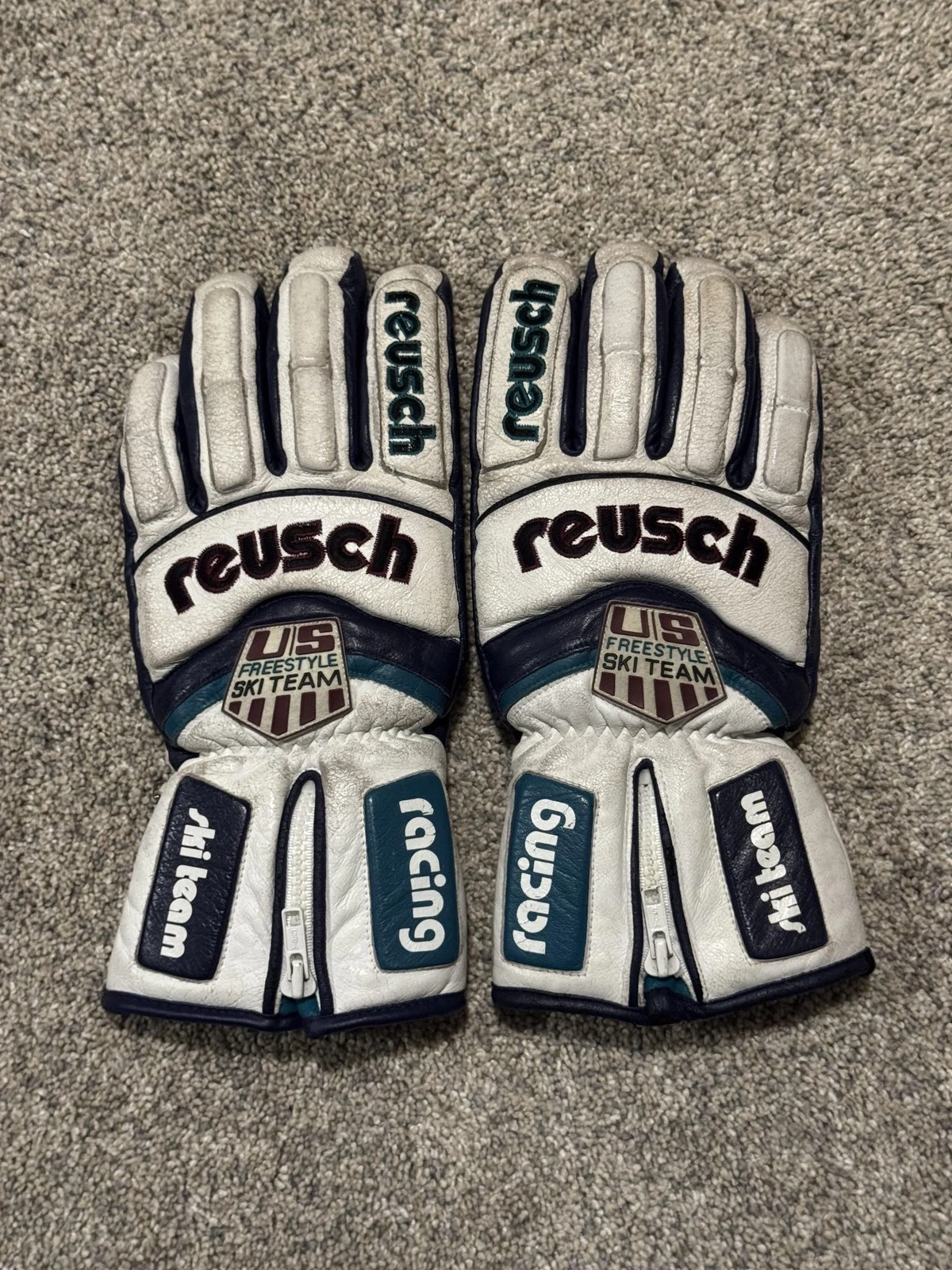 Vintage Reusch US Freestyle Ski Team Racing Leather Ski Gloves Mens XL White