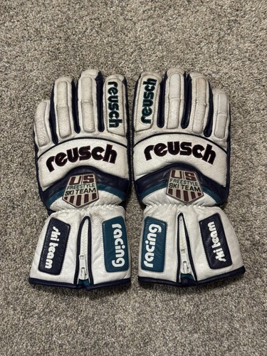 Vintage Reusch US Freestyle Ski Team Racing Leather Ski Gloves Mens XL White