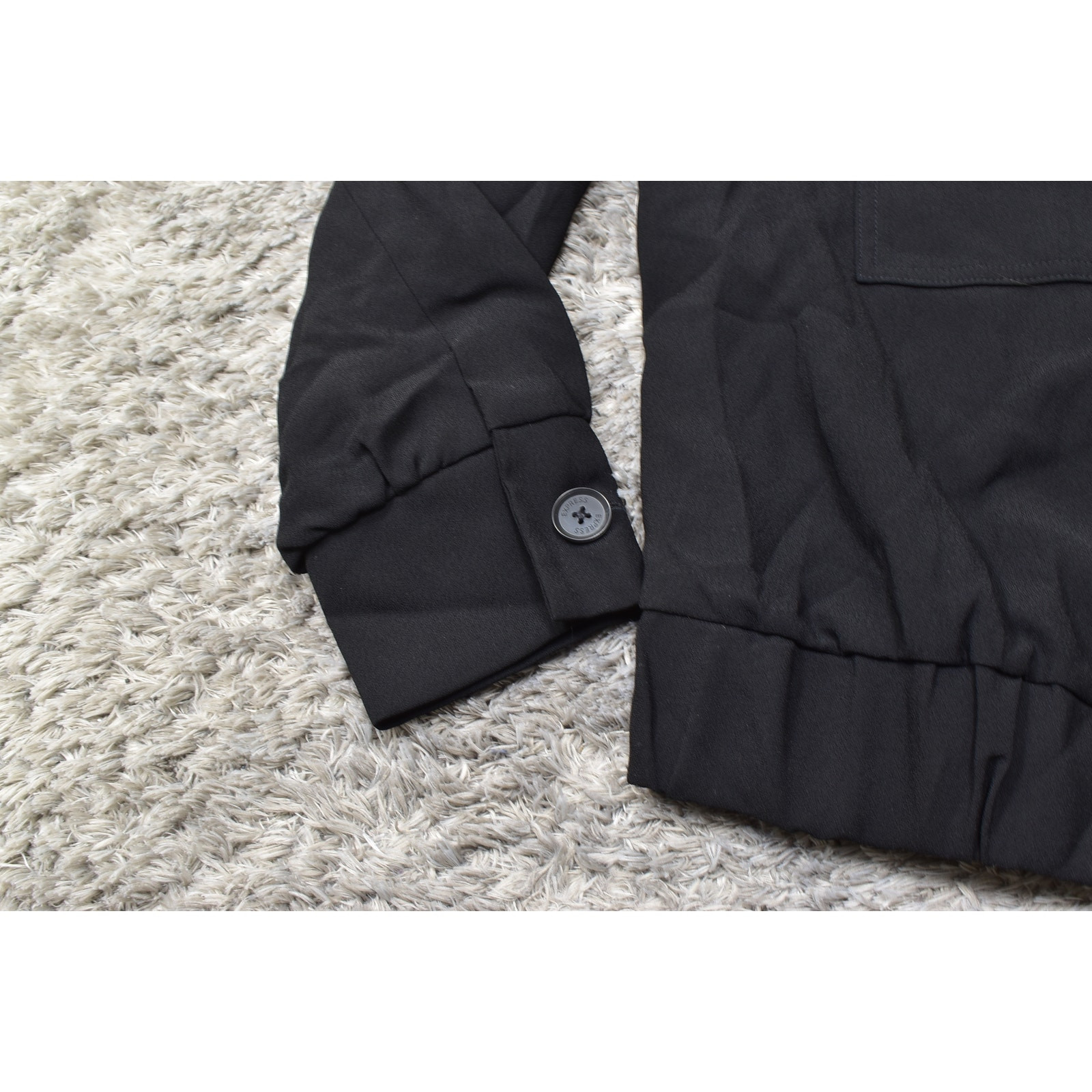 Express Black Button Bomber Jacket Polyester Medi… - image 6