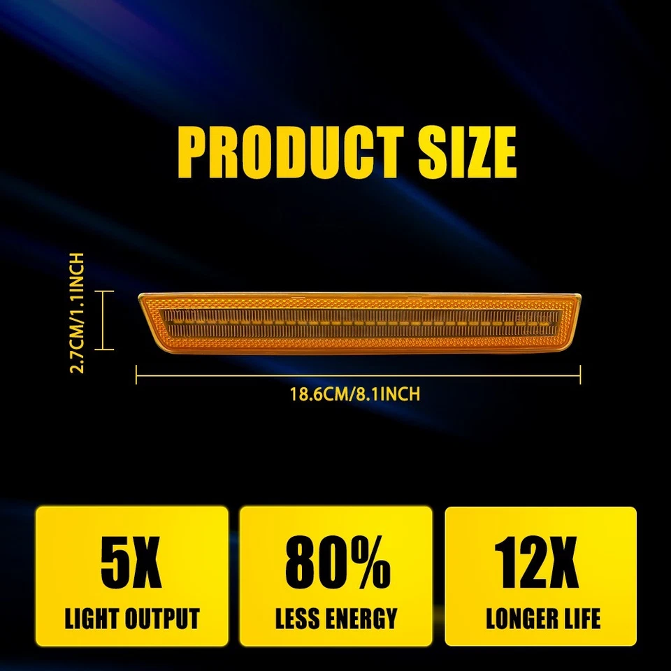 2-20X LED Side Marker Amber Light Lamp Front Fender For 2015-23 Dodge Challenger - Image 4 of 4