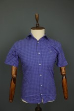 Lacoste Blue Check Cotton Slim Fit Short Sleeve Collared Button-Up Shirt Size 38