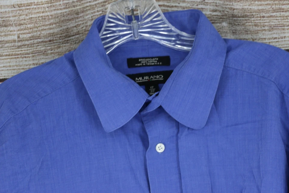 Mens Size 17 37 Tall Button Up Long Sleeve Shirt Blue - Image 2 of 4