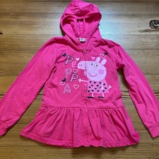 Little Kids pink long sleeve Peppa Pig hooded full zip ruffle bottom shirt SIZEM