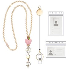 2025 Teacher Lanyard with ID Holder Retractable Fashion Wood Beaded Lanyard f...