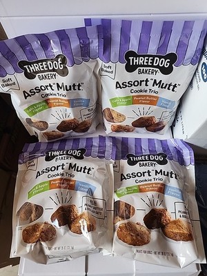 4 × Three Dog Bakery  Assorted Mutt Trio  Treats For Dogs - 26 oz. Bag Bb 05/27