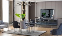 Moderne Esszimmer MöBel Holzesstisch 4X TextilstüHle Anrichte Spiegel