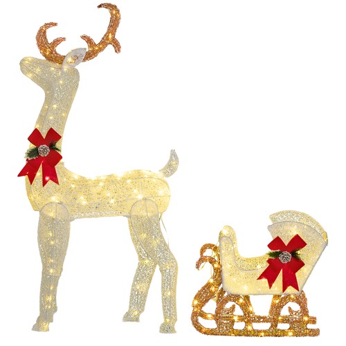 170 LED Light Reindeer and Sleigh Christmas Decoration - Afbeelding 1 van 7