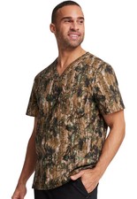 Outdoor Print Cherokee Scrubs Men's V Neck Top