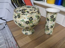 2 matching Antique Crown Ducal Rose Bowl with Lid & Rose Flower Vase Rare 