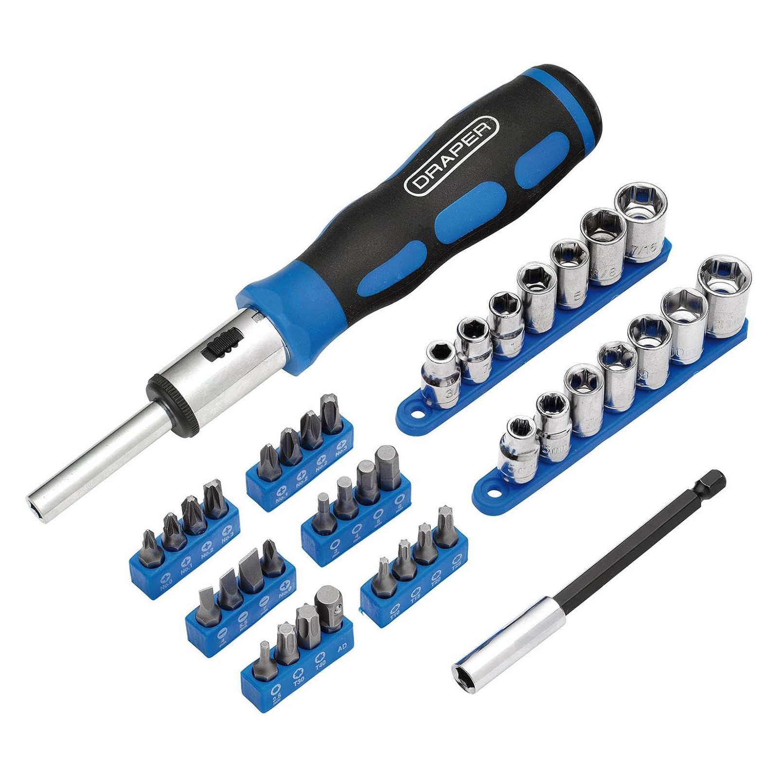Draper Ratchet Screwdriver Socket and Bit Set, 1/4"" Sq. Dr. (40 Piece) - Image 2