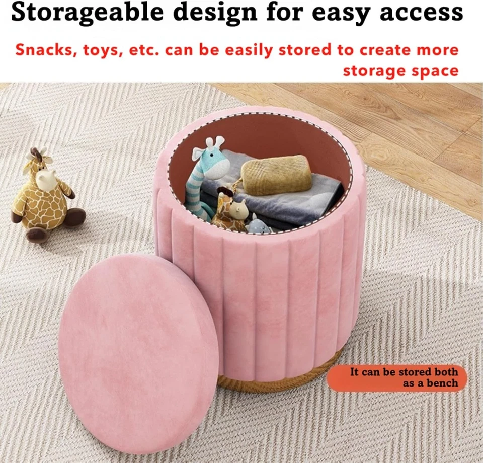 Red 2-in-1 Storage Vanity Stool – Solid Wood Dressing Table Seat 35×35×45cm - Image 3 of 4